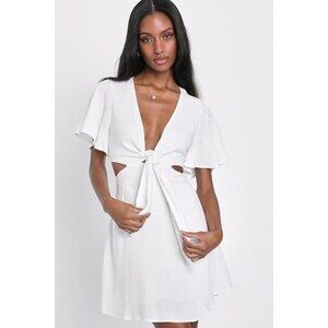 Lulus Perfect Day For Love White Cutout Tie-front Mini Dress - Size XL